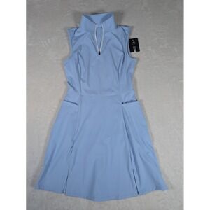 Sleeveless Light Blue Mock Neck Golf Dress with Front Zip